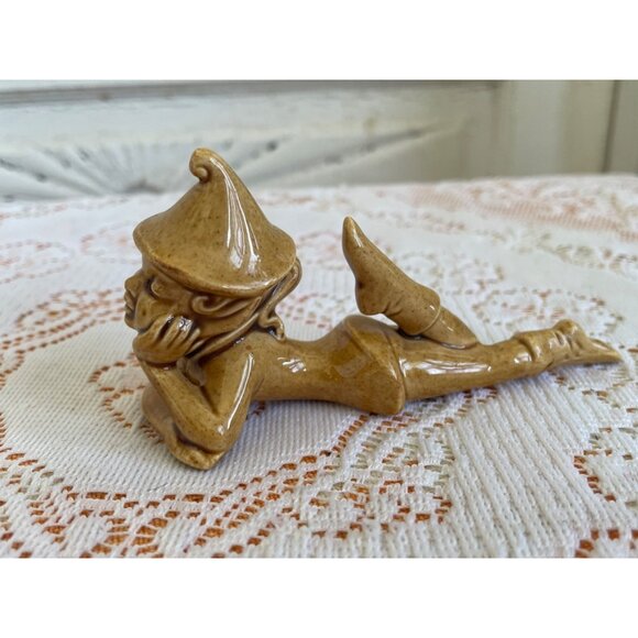 Vintage 1950s Tan Reclining Pixie Girl Elf Figurine - Picture 3 of 8